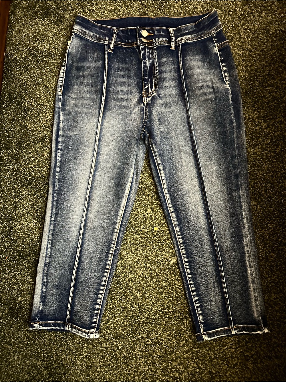 Dark Wash High-Rise Front-Seam Jeans